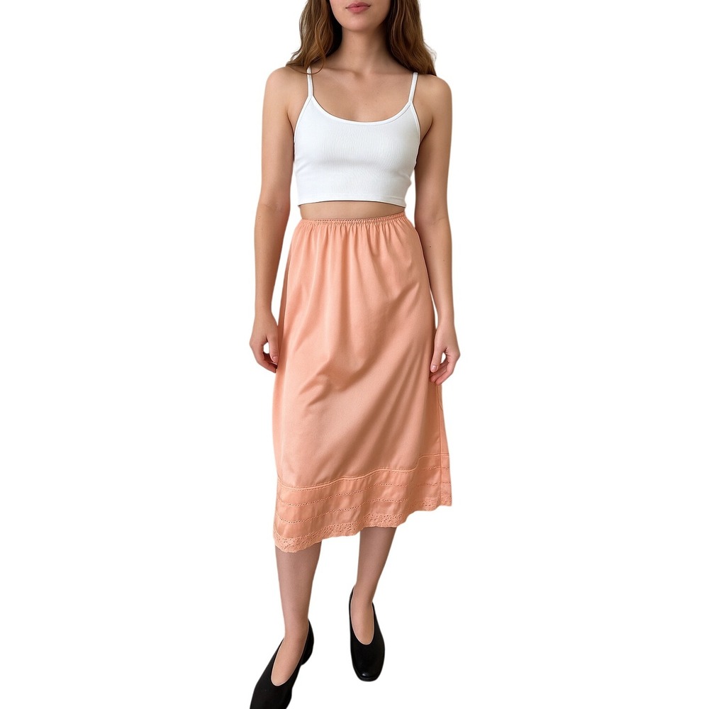 VINTAGE KAYSER‎ Peach Nylon Half Slip Skirt scalloped Hem Made in USA